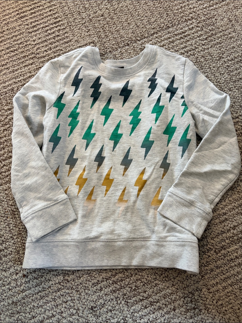 Tea Collection Gray Sweatshirt with Green, Teal & Gold Lightning Bolts